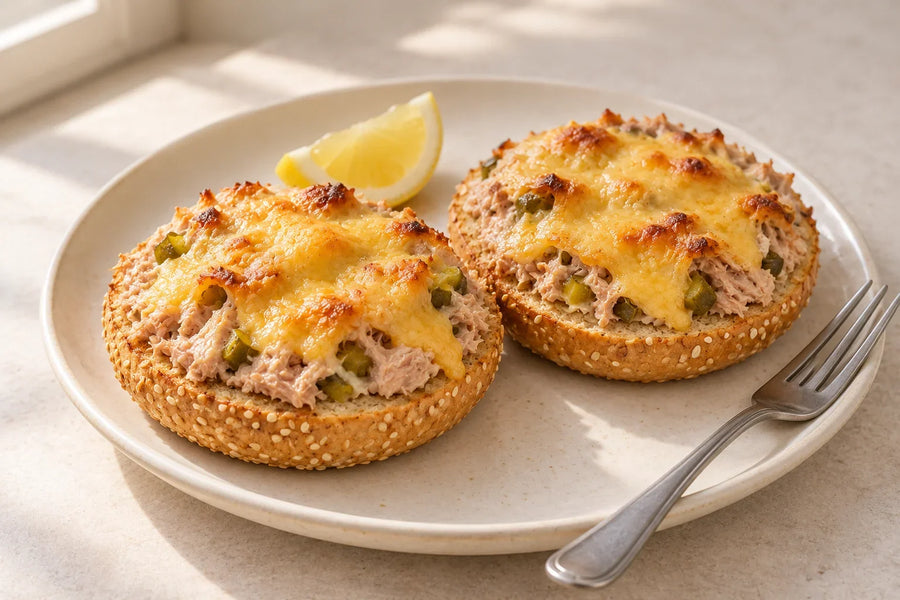 Tuna Melt Bagel with Cheddar & Pickle