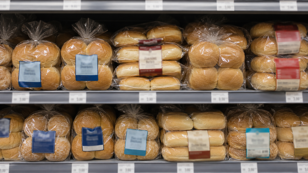 Standard supermarket white soft bread roll