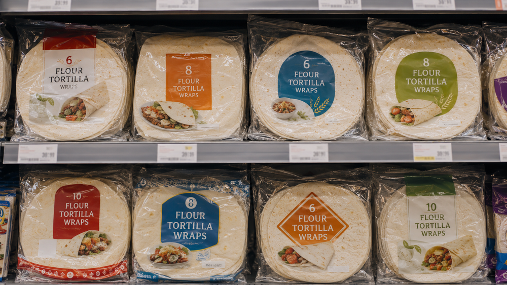 Standard supermarket white flour tortilla wrap