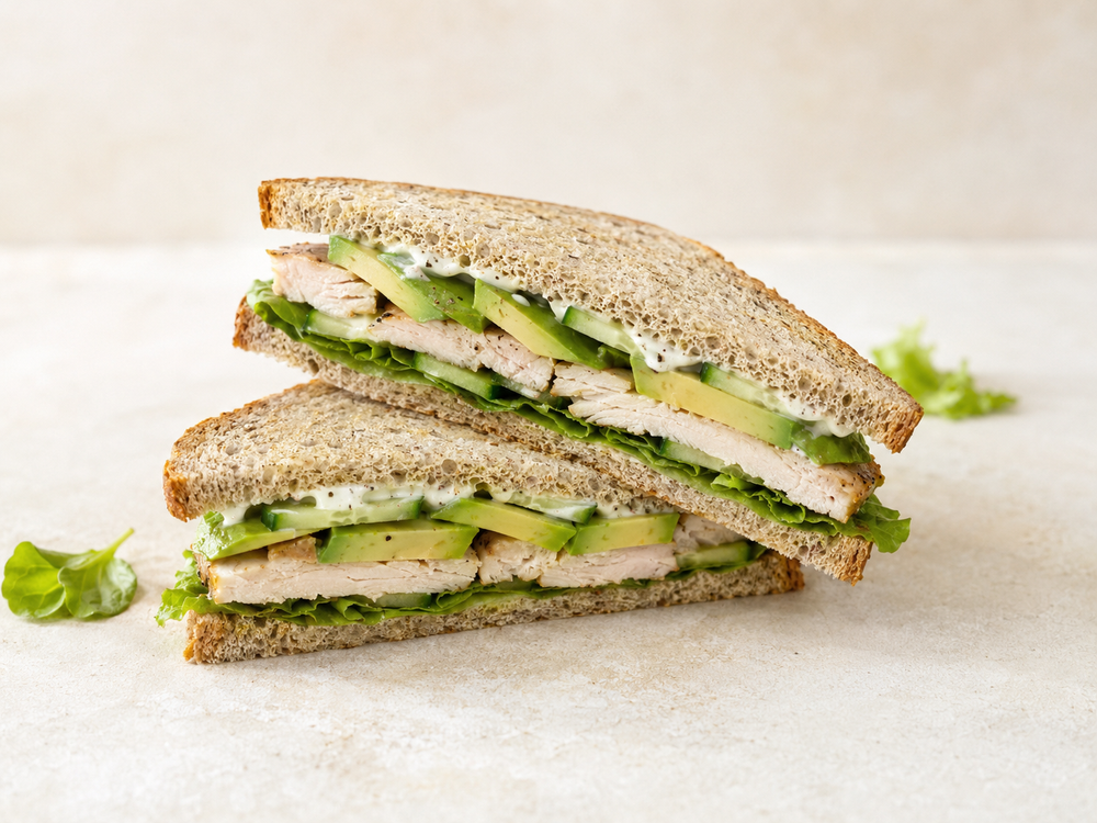 Chicken and avocado high-protein low-carb sandwich
