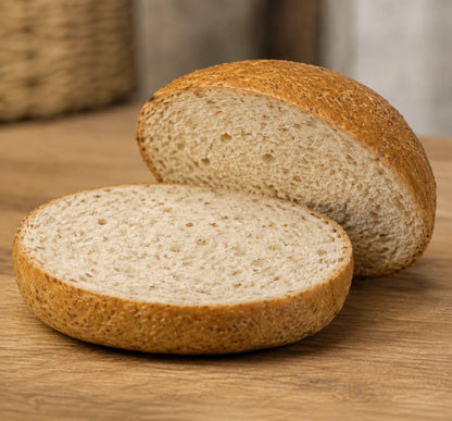 SRSLY low carb bread roll sliced in half showing its soft crumb