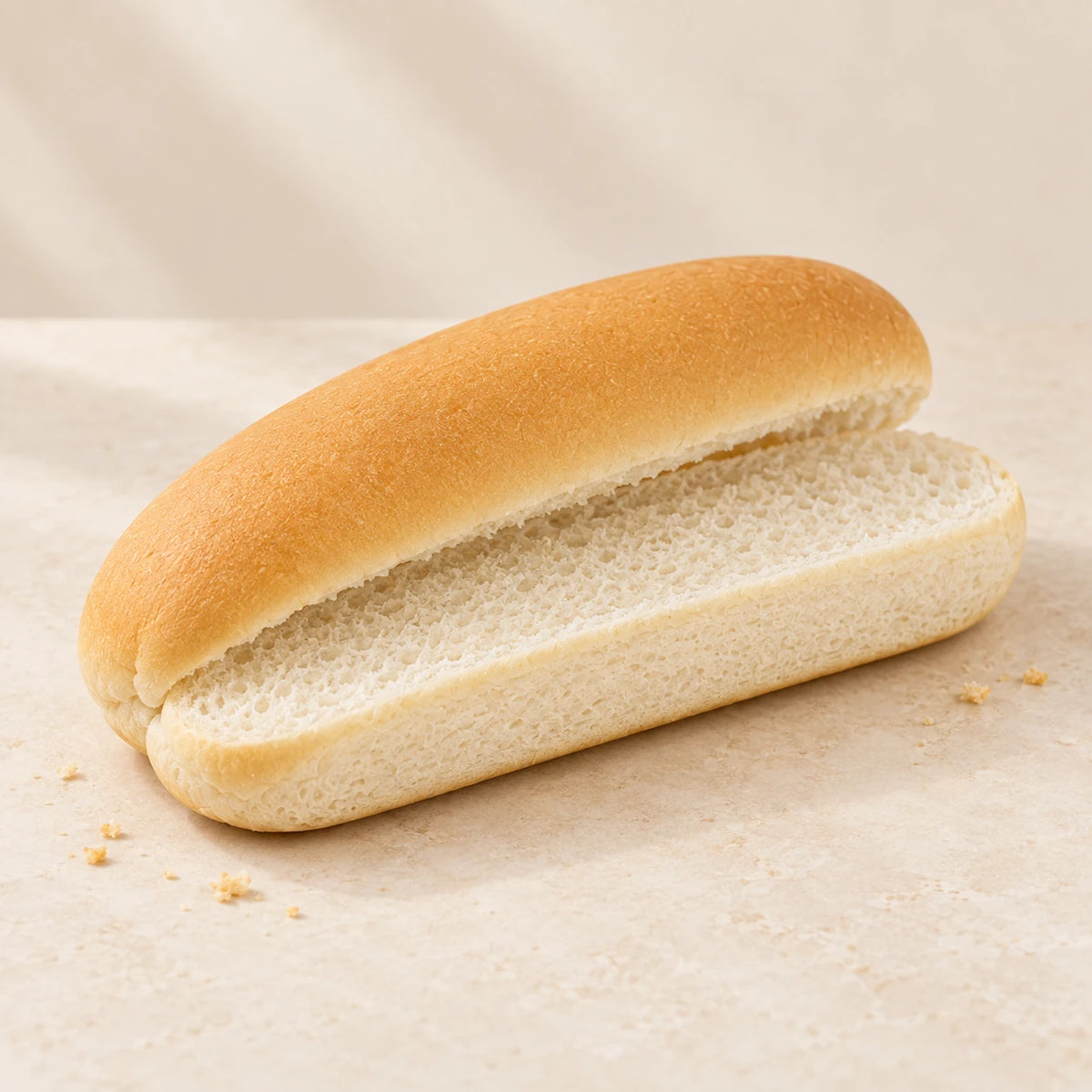 SRSLY white hot dog roll sliced open showing the crumb
