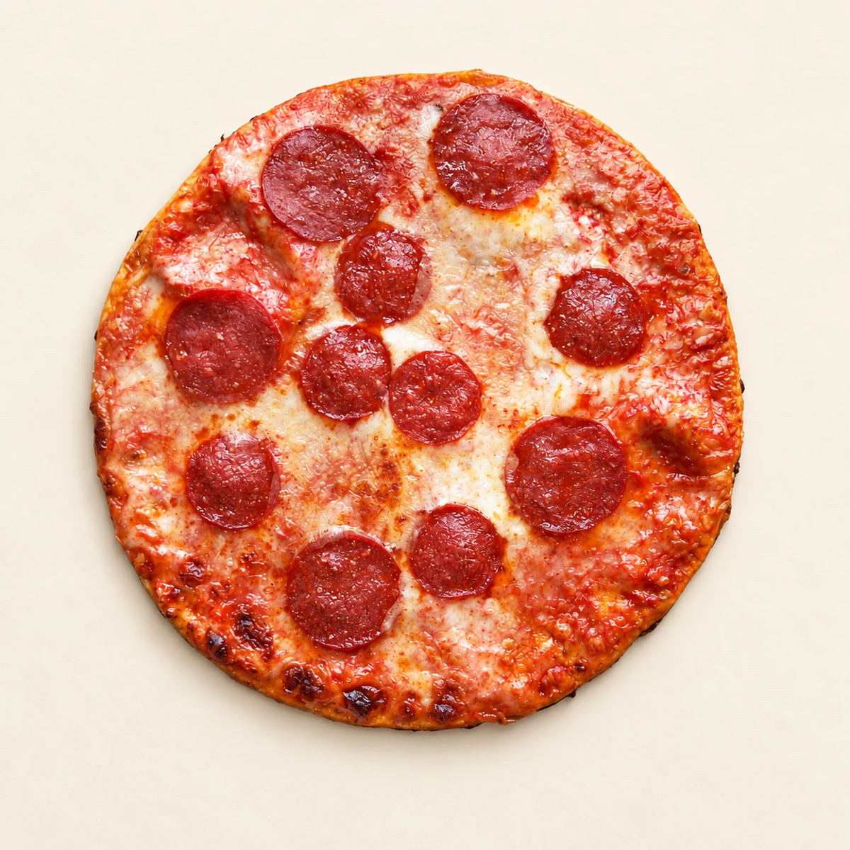 SRSLY Pepperoni Pizza on a warm cream background