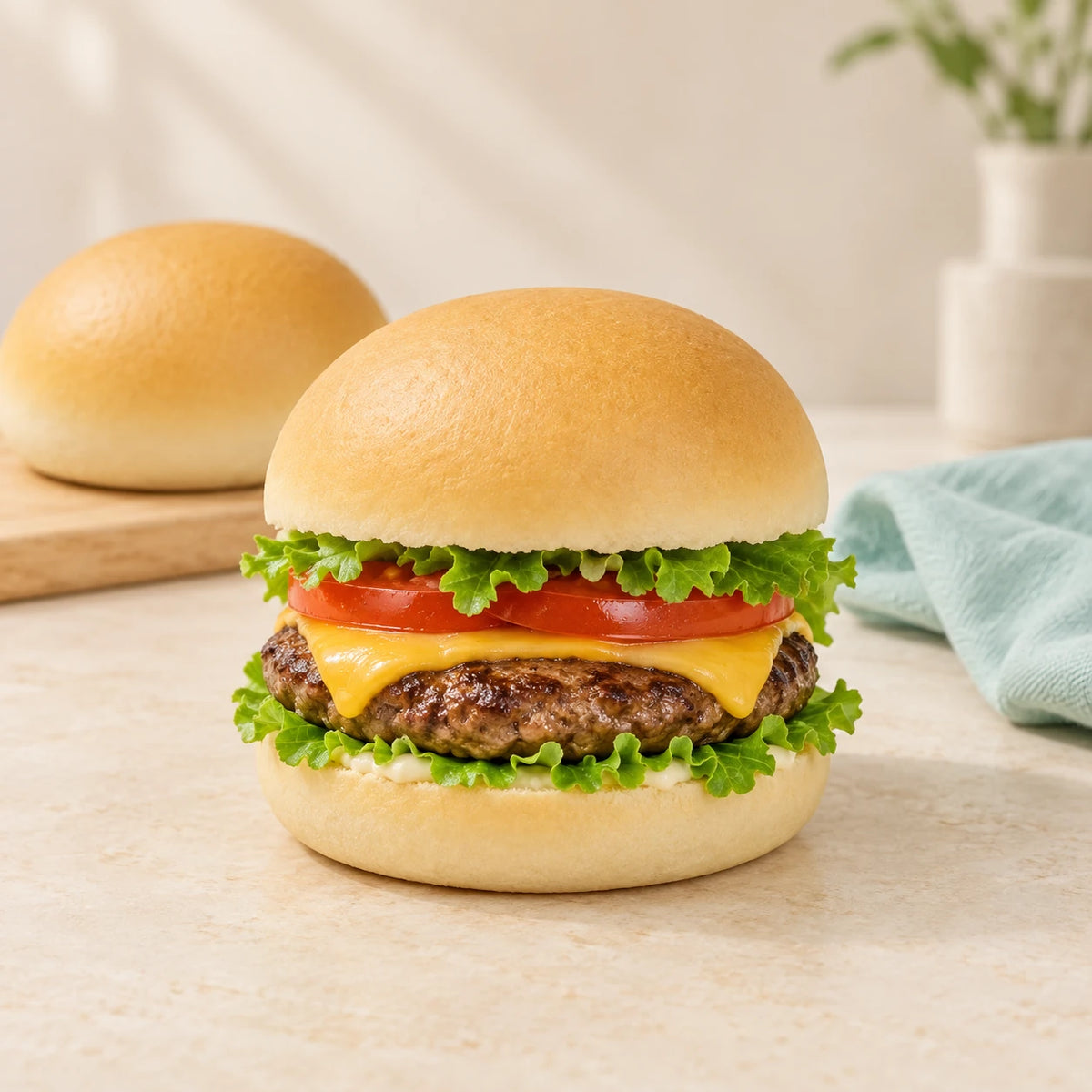 Burger served in a pale SRSLY low carb white roll